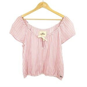 Vintage 90s Y2K Hollister Striped Peasant On/Off Shoulder Top in Red/White Med